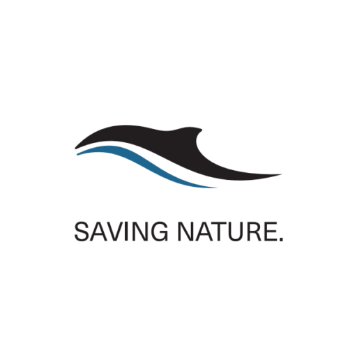 Protector company logo featuring a black and blue minimalist marine animal or wave icon with the text 'SAVING NATURE.'.